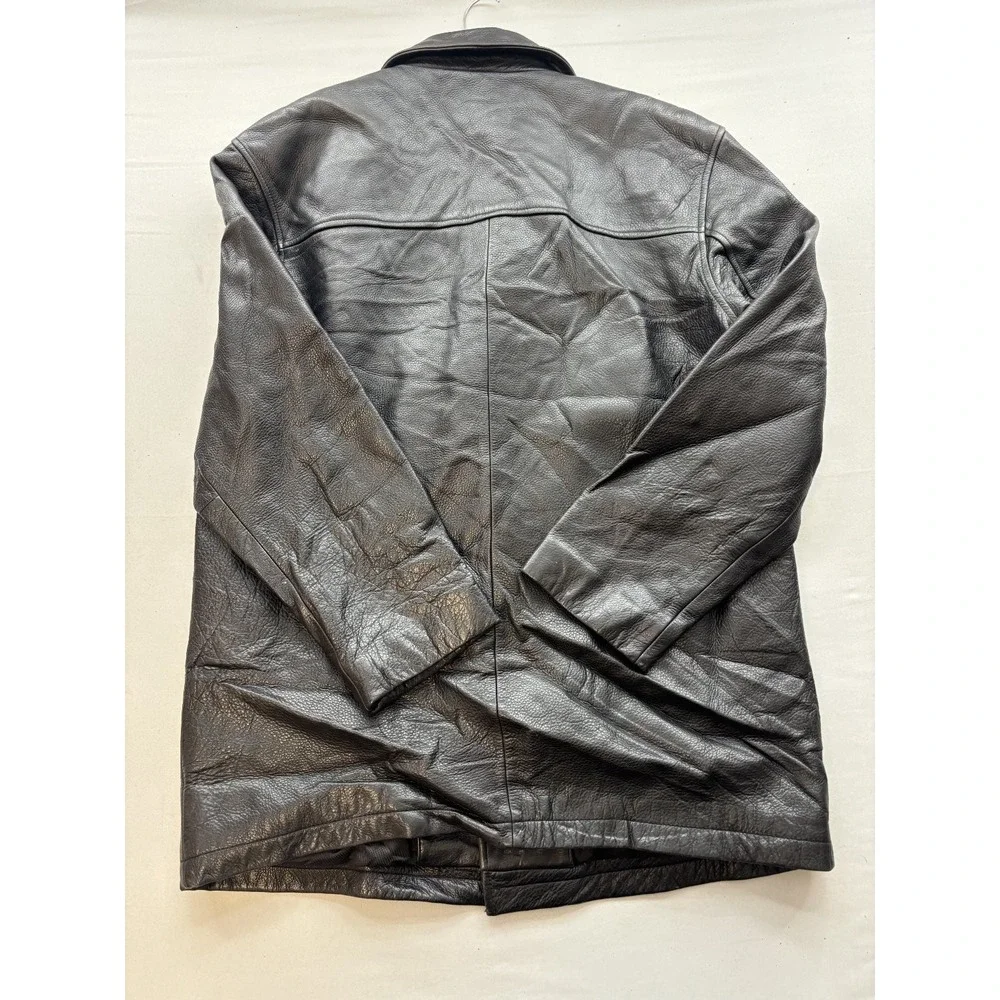 JOHN ASHFORD Men's Black Leather Button Front Jacket Coat Size M Regular Fit